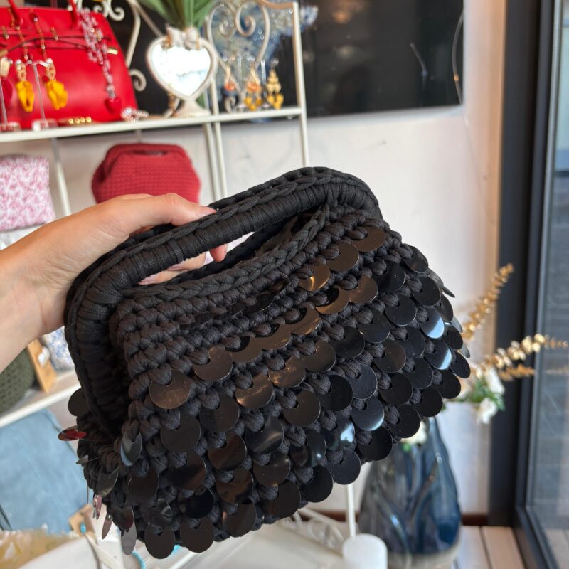 Borsa clutch nera con paillettes